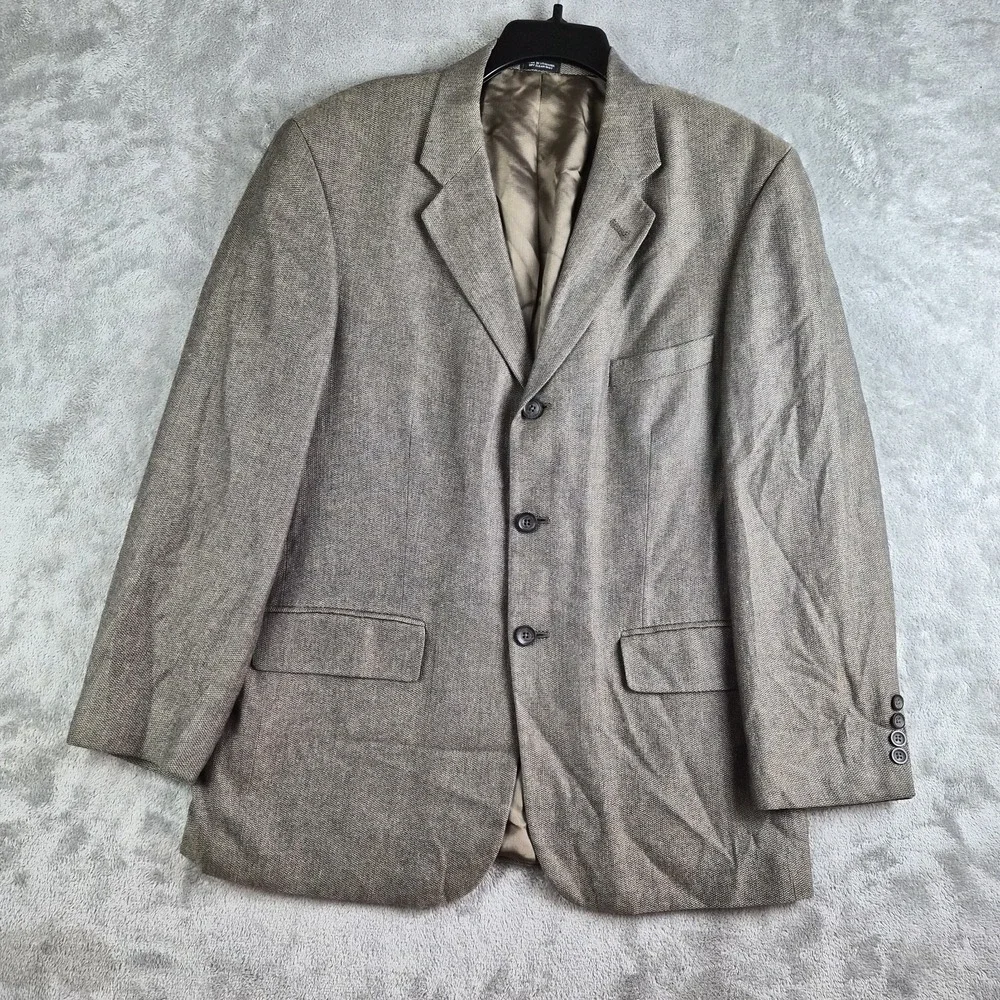 Oscar De la Renta Blazer Jacket 42 S Brown Silk Linen Wool 3 Buttons Sport Coat